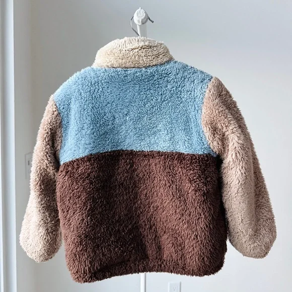 Tinycottons Colorblock Polar Sherpa Jacket - in Brown, Tan, Blue